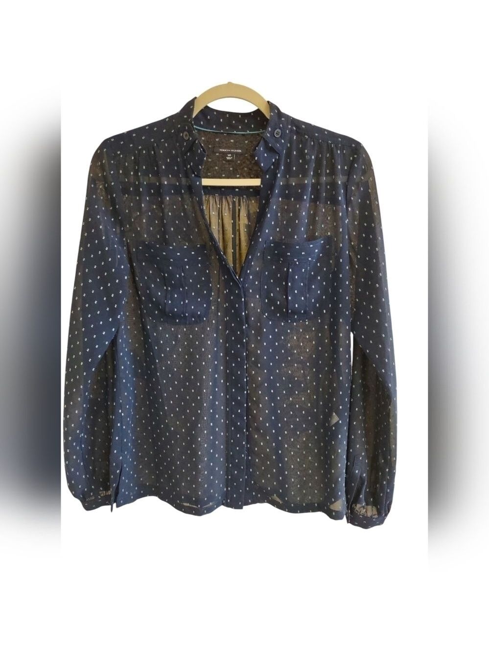 Tommy Hilfiger Navy Sheer Top Size Small - Picture 2 of 8